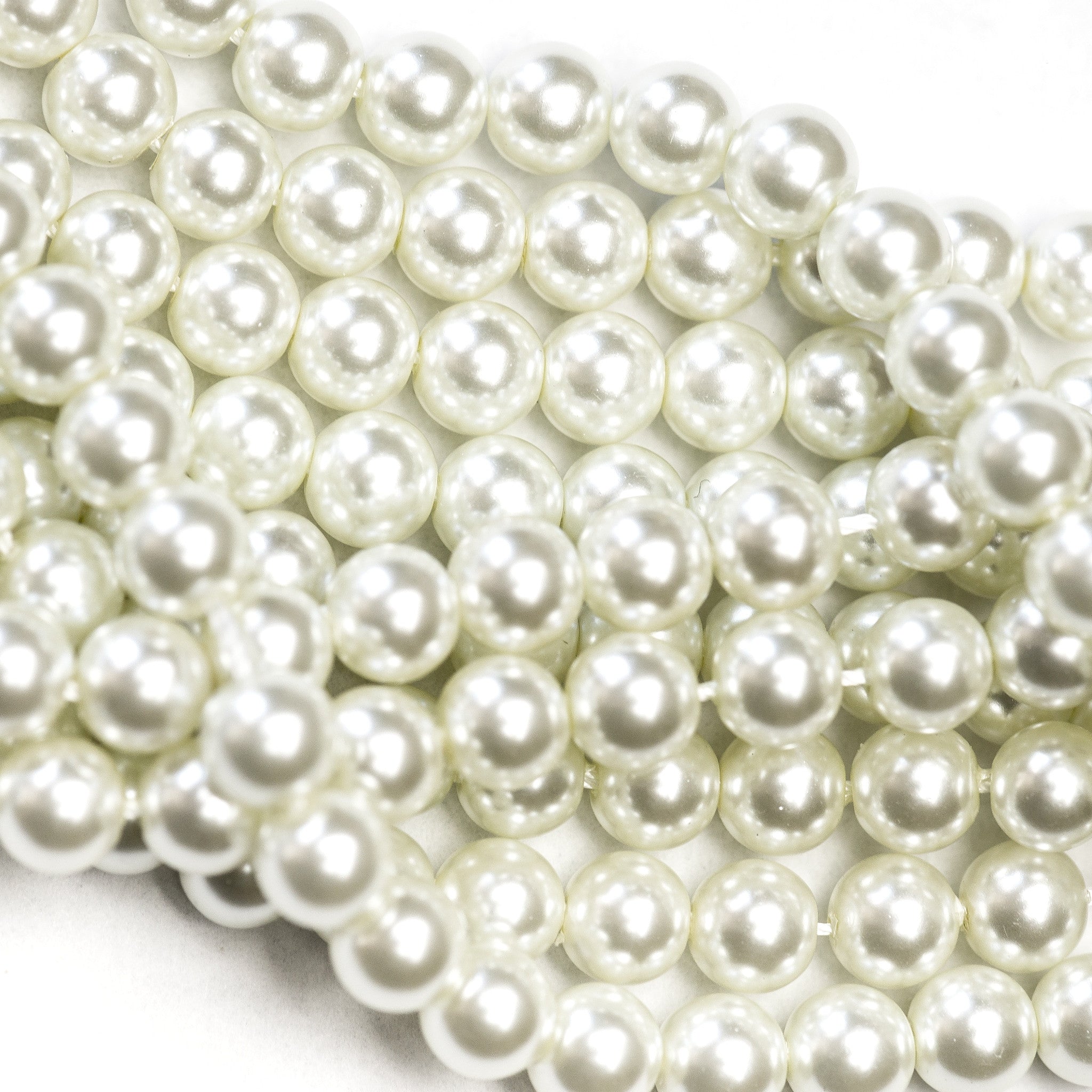 8MM White Glass Pearls 16 (1 dozen strands)